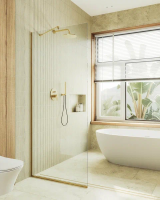 Душевая перегородка в профиле MaybahGlass 1950*1190 Стекло 8 мм Бесцветное   Профиль: Узкий, Цвет Золото MGD-683-3у